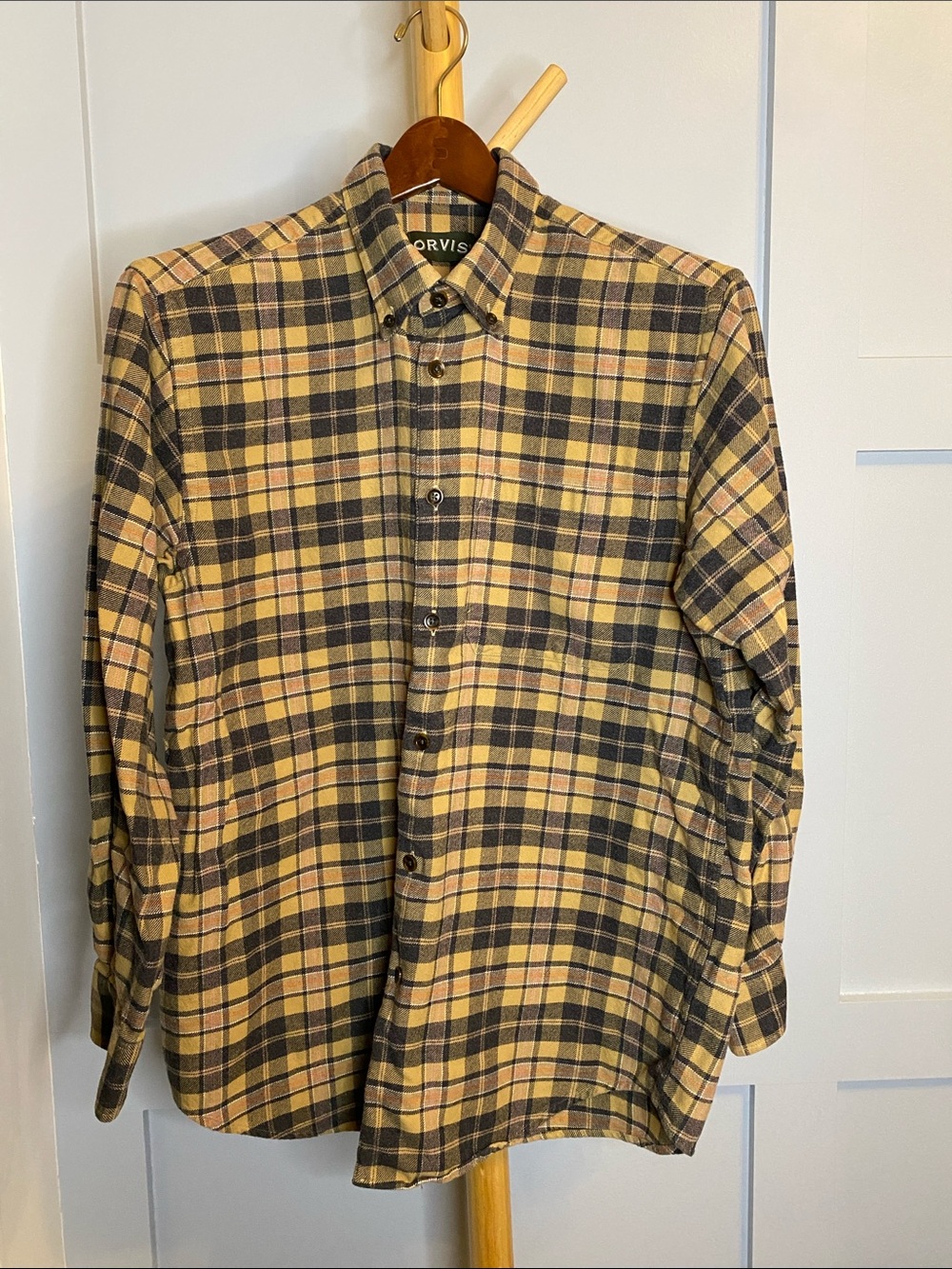 Orvis Yellow and Black Plaid Button-Down Shirt - 100% Cotton